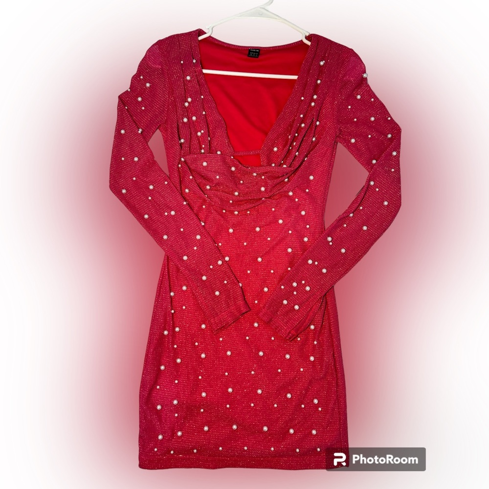 SHEIN PINK BEADED COWL NECK MINI DRESS